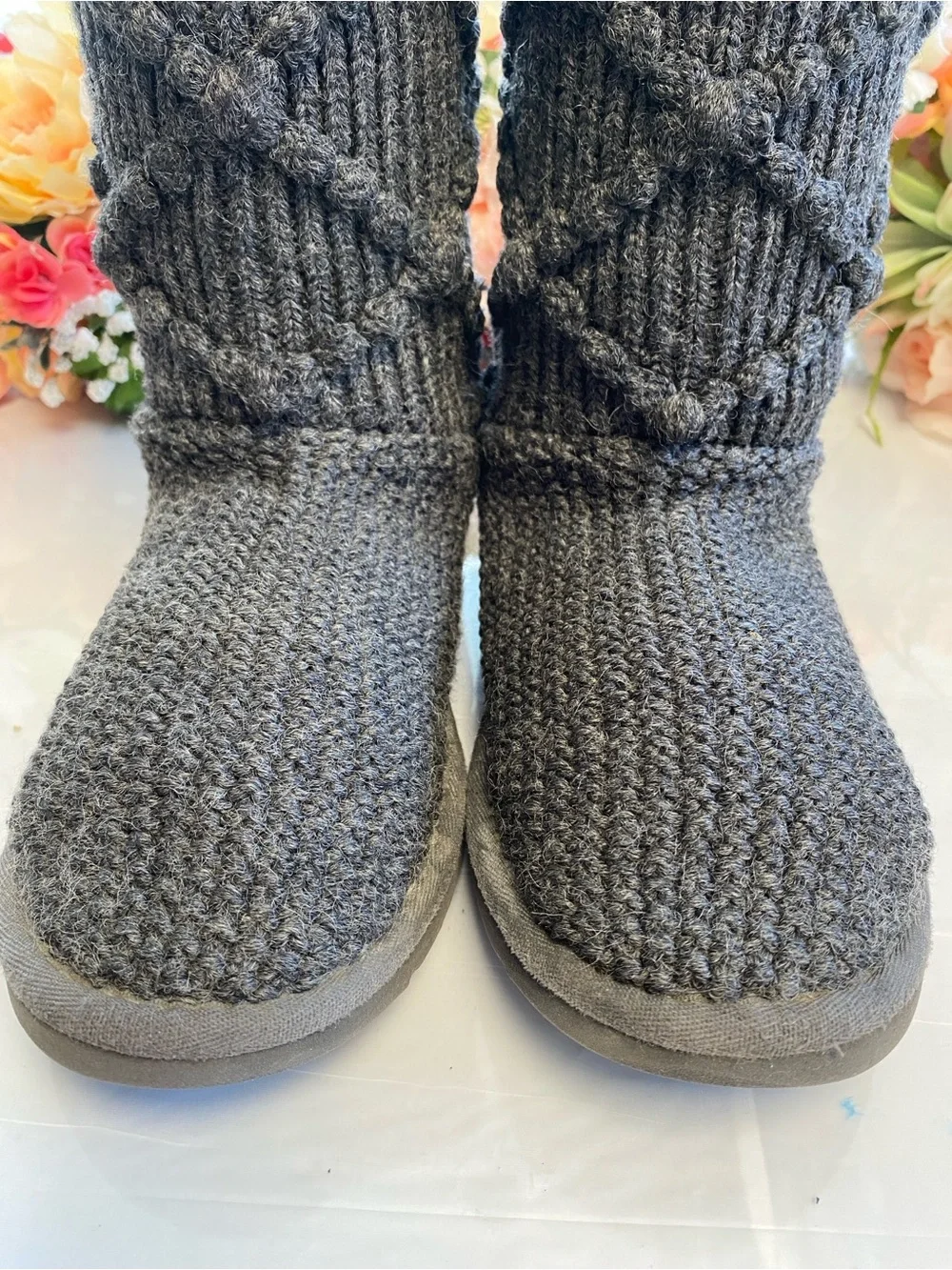 UGG Classic Argyle Knit Tall Sweater Boots Charcoal Gray Sheepskin Women’s 6
